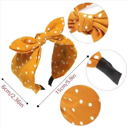 6pcs/set Polka Dot Bow Headbands Vintage Retro Bunny Ears Hair Hoop Wide Knot Style Hairband Fashion and Versatile Hair Accessories for Women Girl