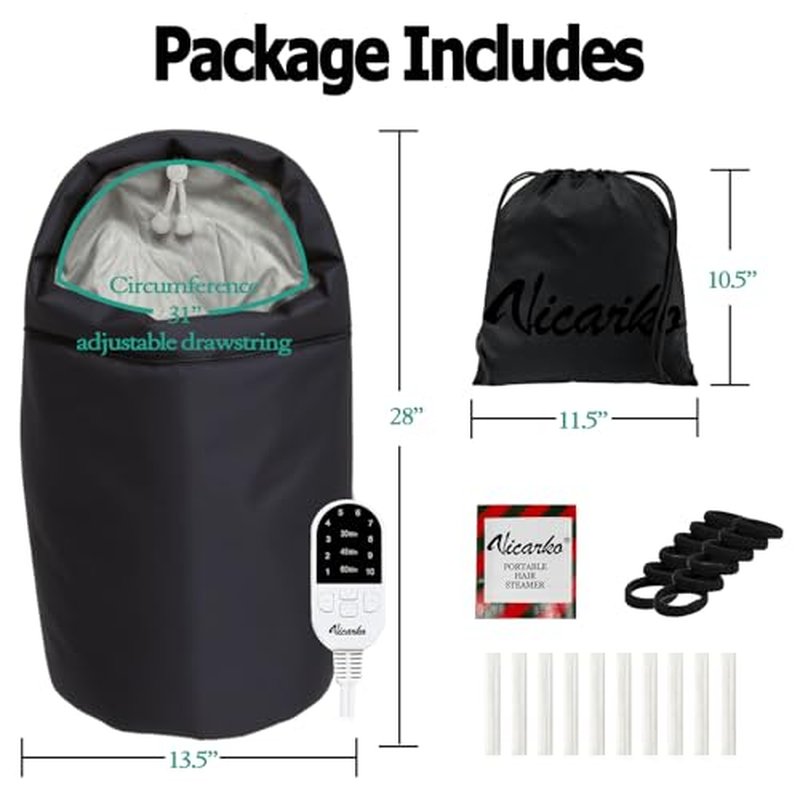 VICARKO Steamer Cap for Deep Conditioning - Extended Hood with 10 Heat Levels, 3 Timers, Portable Thermal Treatment for Natural Curly Hair, Black