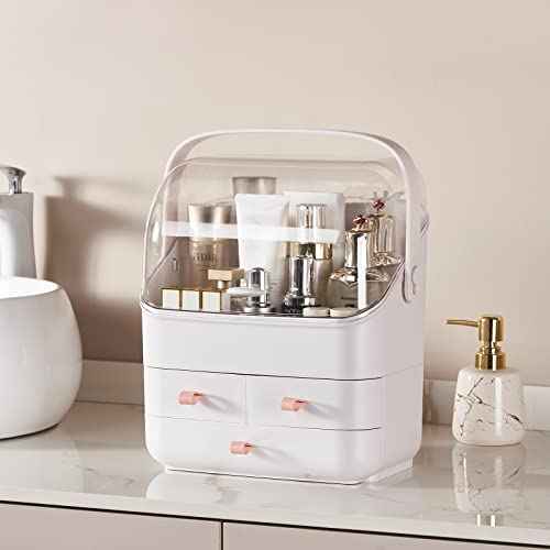 Large Makeup Organizer w Drawers Beauty Organizer Makeup Box Holder Vanity Organization Desk Countertop MakeUp Organizers Bathroom Counter Organizer Skincare Cosmetic Case Stand Dustproof Lid Gift