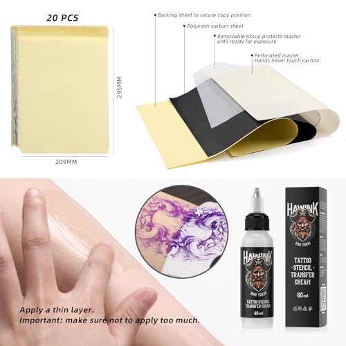 HAWINK Tattoo Stencil Printer Wireless Thermal Tattoo Printer with 20pcs Transfer Paper Transfer Cream 60g Compatible with Phone/Tablet/PC Tattoo Supplies for Tattoo Artists & Beginners T106ZKIT-US