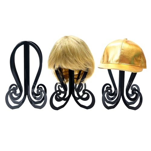 Plastic 3PCS Wig Stand,Black Wig Head Stand,Easy to Assemble Wig Stand Holder,Wig Holder Display Stand,Beanie Display Stand,Hat Stand 11.61 Inch high