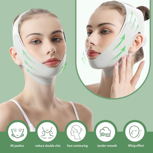 Reusable Facial Lifting Belt, V Line Lifting Mask with Chin Strap for Sleeping, Jaw Exerciser V-Shaped Double Chin Reducer, Jawline Shaper with Adjustable Straps