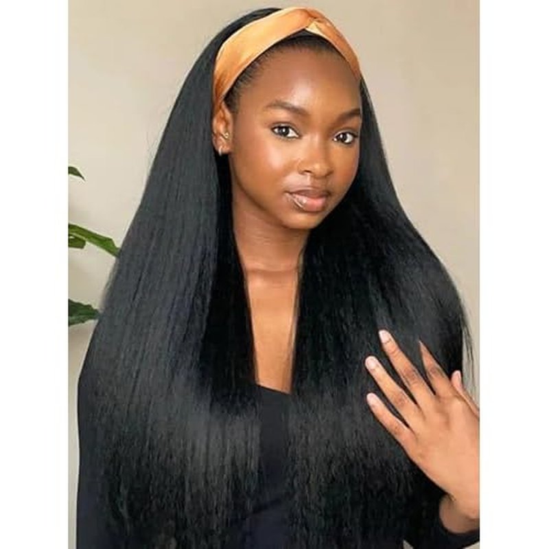 ORIGINAL QUEEN Kinky Straight Half Wig with Headband Human Hair No Lace Headband Wig Wear and Go Glueless Wigs Human Hair for Black Women 16Inch