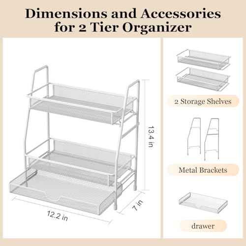 LEMIKKLE 2-Tier Bathroom Counter Organizer with Drawers, Multi-Purpose Makeup Organizer Countertop, Large Skincare Organizers, Exquisite Vanity Shelf