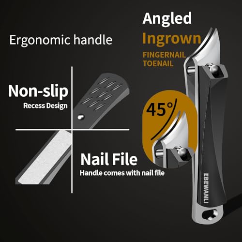 Ingrown Nail Clippers, Slanted Curved Blade Toe Nail Clippers for Ingrown Toenails & Fingernail, Stainless Steel Toenail Clippers Cutter, Angled Nail Clippers for Seniors, Men, Women