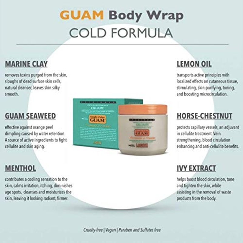GUAM Anti-cellulite Mud COLD FORMULA, Seaweed Body Wrap for Cellulite, Skin Tightening Clay Against Water Retention and Leg Swelling, Lymphatic Drainage | Cellulite-Removal Treatment (2.2 LB)