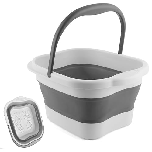 Collapsible Foot Soak Tub 15L(4 GL) with Handle, Bath Massager for Dry Cracked Feet, Plastic Grey Foot Bucket