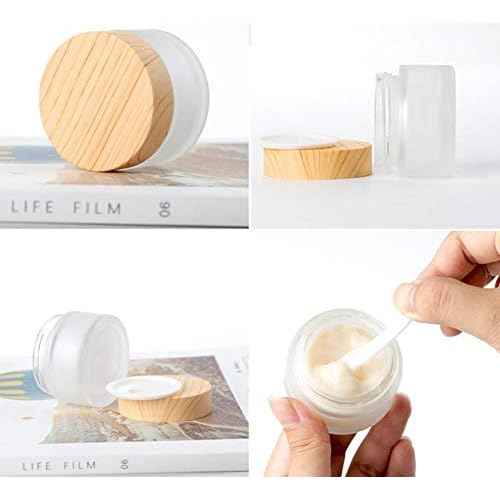 50 Gram/50 ml Empty Sample Jars Round Frosted Glass Bottle Cosmetic Cream Jar Wood Grain Lid Cosmetic Container Glass Cream Box Refillable Cream Pot Jars for Lip Balm Lotion Eyeshadow,4 Pack