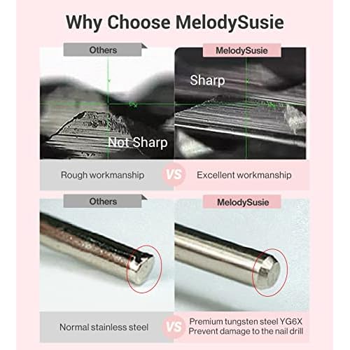 MelodySusie Ball Shape Cuticle Clean Nail Drill Bit 3/32'', Professional Safety Carbide Diamond Nail Bit Nail Cleaner for Cuticle Dead Skin Nail Prepare, Two Way Rotate, Manicure Nail Salon Supplies