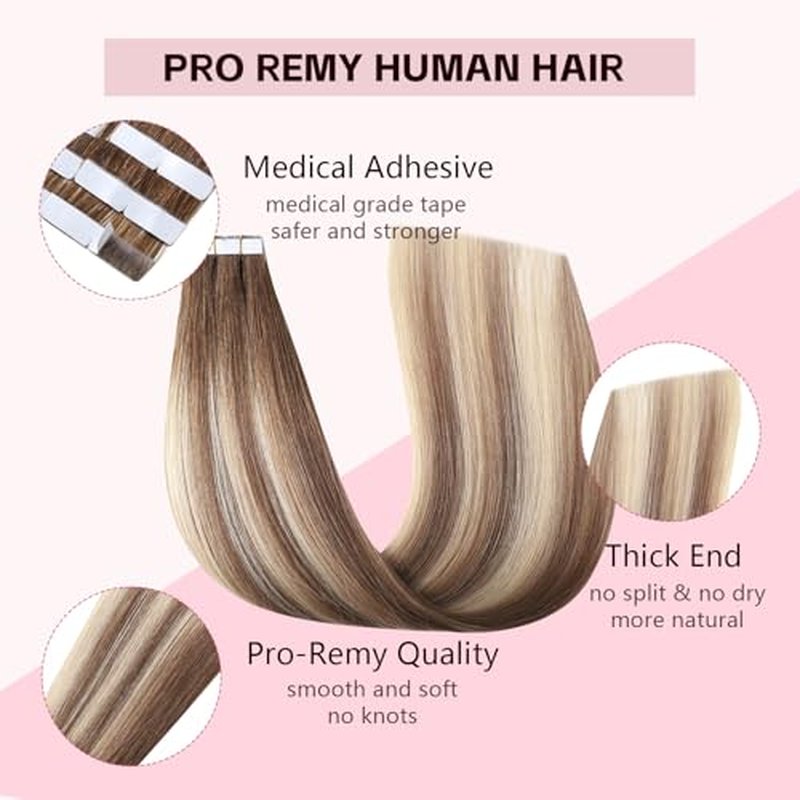 3rd-Generation Invisible Tape in Hair Extensions Human Hair #3/8/22 Walnut Brown to Ash Brown and Golden Blonde 20pcs 40g 18inch Insert Hand-Tied Tape ins Extensions£¨#3/8/22a-18inch£©