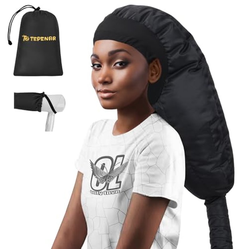Hair Dryer Bonnet Attachment: Upgraded Extra Large Hooded Dryer Adjustable Hair Dryer Caps - Easy to Use for Natural Curly Textured Hair Care Styling Fast Drying - Black