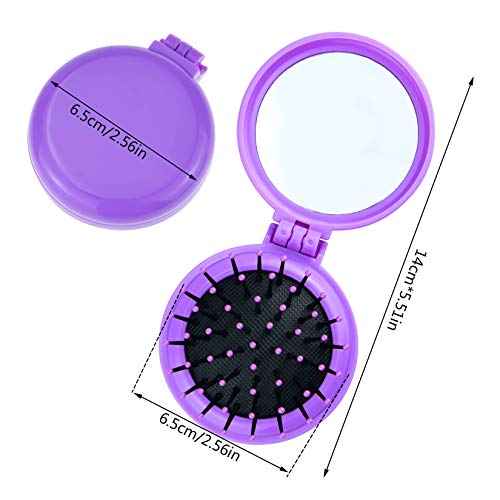 Heliltd 10pcs Folding Travel Mirror Hair Brushes Round Mirror Pocket Hair Brush Portable Mini Colourful Pop Up Hair Brushes Wet and Dry Hair for Women Girls Kids Hair Brush