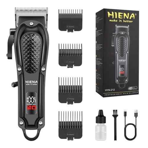 HIENA PRO Professional Hair Clippers for Men, Cordless&Corded Barber Clippers for Hair Cutting, Rechargeable Beard Trimmer, LED Display, Gifts for Men (Black)