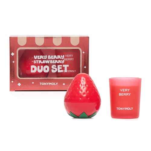 TONYMOLY Very Berry Strawberry Duo Gift Set | Hydrating Hand Cream with Sweet Strawberry Scent & Limited Edition Candle | Holiday Self-Care & Relaxation Gift for Women