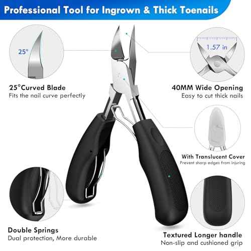 Professional Ingrown Toenail Tools Kit for Seniors,Wide Jaw Straight Nail Clippers,Large Angled Nail Clipper Cutters for Heavy Duty Thick Toe Nails or Fingernail,Manicure Set for Men Women