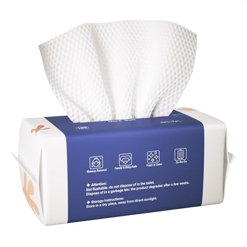 Ourmed Life Face Towels, Disposable Biodegradable Clean Facial Towels for Sensitive Skin, Lint- free Face Cloths for Makeup Remover, Skincare and Women Cleaning, Dry Wipes,100 Count Dot Texture