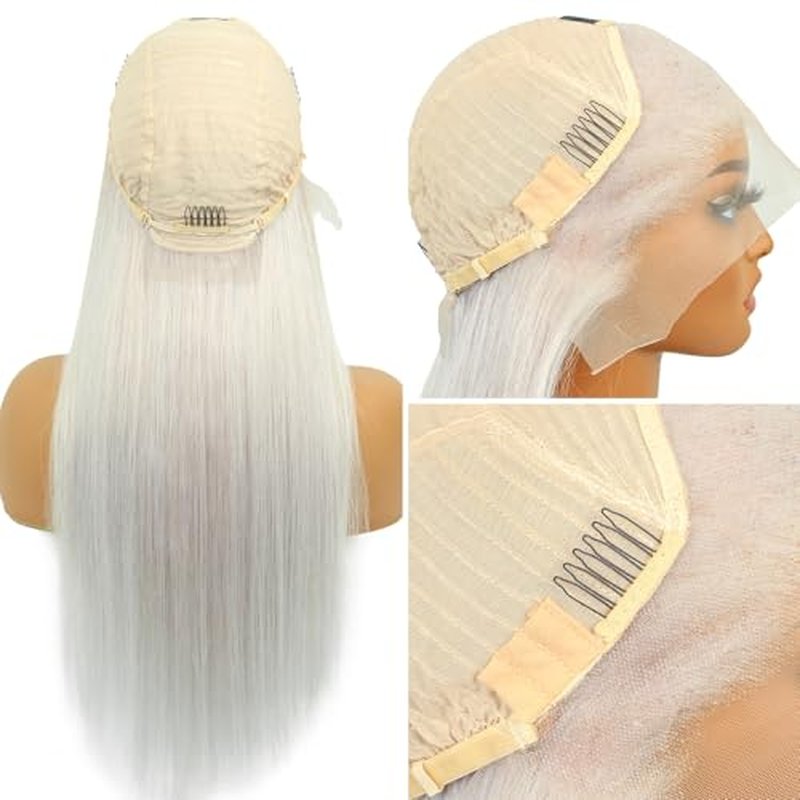 ELISHEVA Grey Lace Front Wigs Human Hair 20 Inch 13x4 Silver Grey Wig 200% Density HD Straight Lace Front Wigs Colored Grey Human Hair Wig