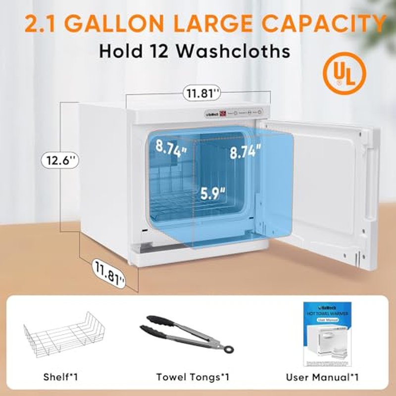 ROMECH 8L Hot Towel Warmer Cabinet, Professional Towel Heater with LED Temperature Display Setting, Towel Warmers for Spa Massage Salon Home (White, 8L)