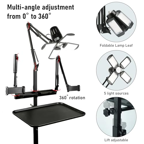 Multifunctional Tattoo Workstation,Tattoo Tray Cart with Tattoo Light& Wheels,Mobile Phone,ipad Tablet Holder, Tattoo Ink Magnetic Tray,for Tattoo & Salon Studio