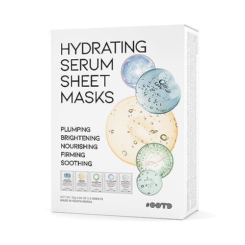 Hydrating Sheet Mask Starter Kit Variety Pack for Skin Care, Dry, Ance, Sensitive Skin, Korean Vegan Facial Sheet Mask for Men & Women, Collagen, Cica, Ceramide, Hyaluron, Retinol 5EA