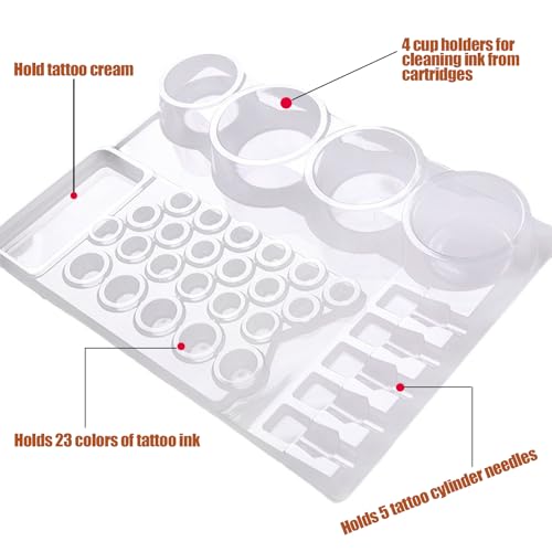 HOINCO 24 PCS Disposable Tattoo Cartridge Tray,Plastic Tattoo Cartridge Cup Holder for Working Cup Cleaning Cup