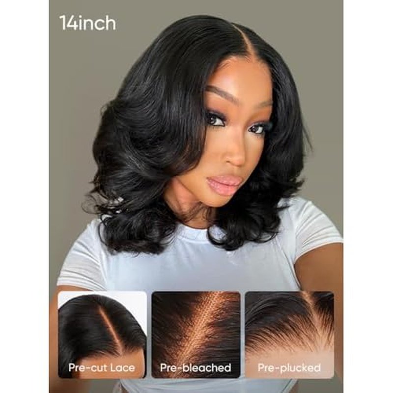 Wiggins Hair Body Wave Bob Wig Human Hair 4x7 Lace Front Wigs Human Hair Pre Cut Lace Ready to Wear Glueless Wig Human Hair Body Bob Wig For Women Pre-Bleached Knots & Adjustable Straps 10 Inch