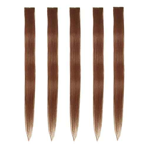 5pcs Dark Auburn Copper Brown Clip in Hair Extensions 100% Human Hair 18 Inch Colored Party Highlights Clip in Extensions for Women Kids Girls