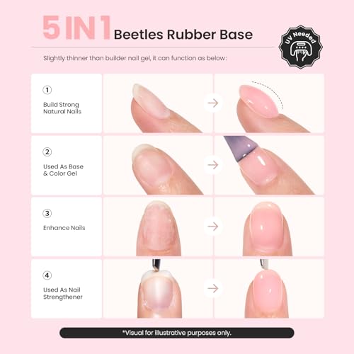 Beetles Color Base Gel Nail Polish, 1pcs 15ml Rubber Base Builder Neutral Nude Gel Base Coat Warm Jade Nail Polish, Base Coat Nail Strengthener Soak Off UV LED light Needed