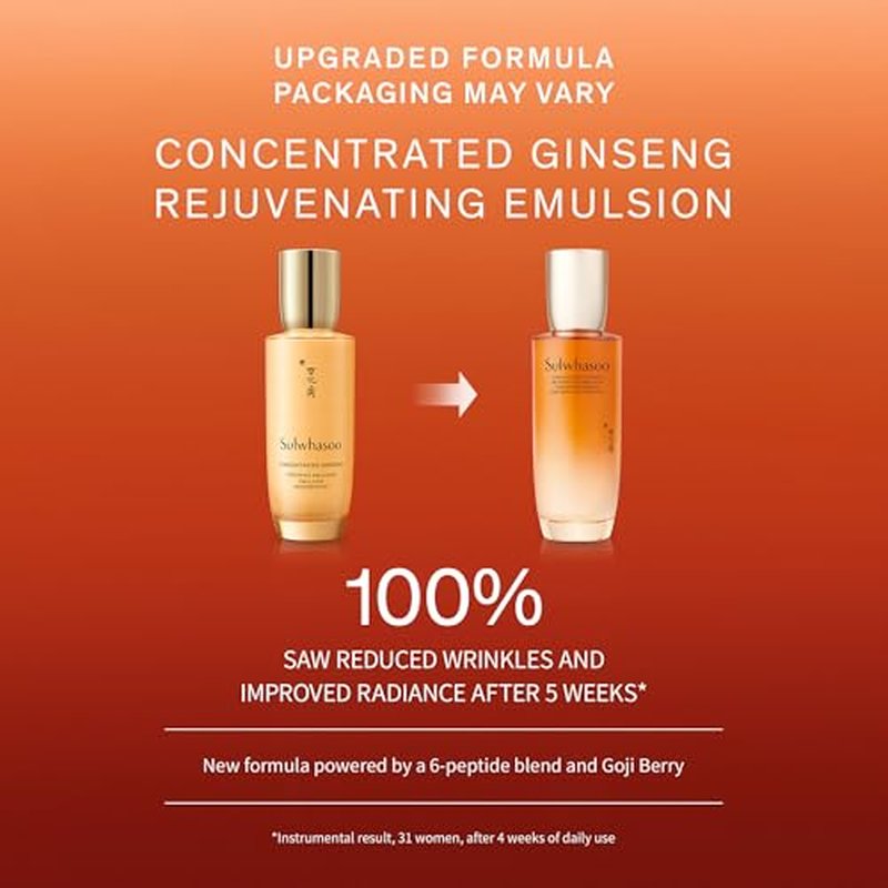 Sulwhasoo Concentrated Ginseng Rejuvenating Emulsion- Korean Ginseng & Peptide Face Lotion with Shea Butter to Help Smooth, Hydrate & Visibly Improve Wrinkes, 4.22 fl. oz.