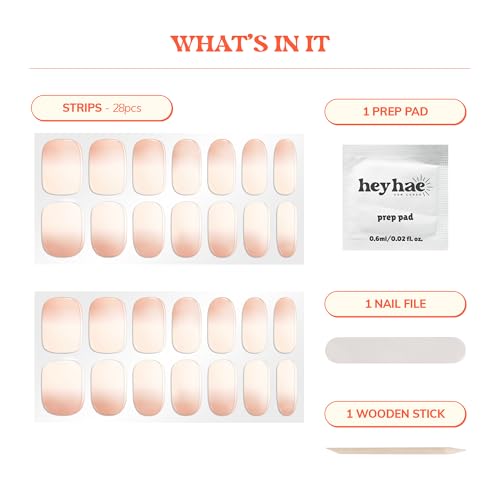 Heyhae Semi Cured Gel Nail Strips | No LED Lamp Needed | Ombre, Neutral, Spring | Easy Apply & Remove, Salon Quality |Includes 28 Strips, 1 Prep Pads, Nail File & Wooden stick- Hey, Sleepover Tonight?