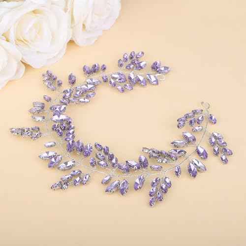 Teyglen Bride Wedding Crystal Hair Vine Full Purple Rhinestone Headband Handmade Rhinestone Headpiece Bridal Hair Accessories for Women Girls (Purple)