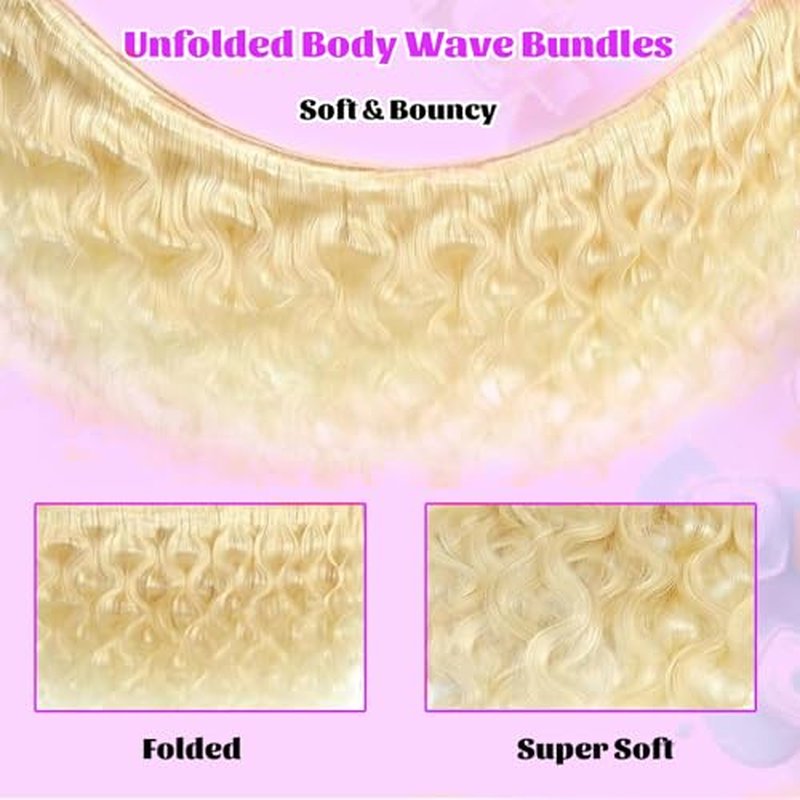 613 Bundles Blonde Bundles Human Hair Body Wave 16 18 20 Inch 100% Unprocessed 12A Grade Brazilian Virgin Hair 613 Body Wave Bundle Human Hair Extensions for Women