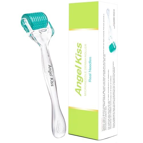 Derma Roller Real Needles - Angel Kiss 0.30mm Microneedling Roller with Case - 192 Stainless Steel Micro Needling Dermal Kit for Face, Scalp, Body - At Home Microdermabrasion Roller for Women Men