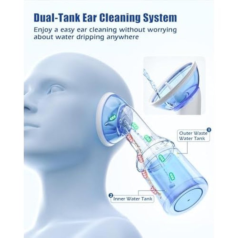 Electric Ear Wax Removal with One-Piece Waste Tank, Water Powered Ear Cleaner with 4 Pressure Modes for Earwax Remove at Home, 4 Tips, USB-C Cable, IPX7 (Blue)