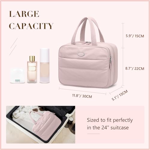 Travel Toiletry Bag,Water-resistant Makeup Cosmetic Bag with Jewelry Organizer Hanging Toiletry Bag for women Trips Camping Bathroom,Smoky Pink