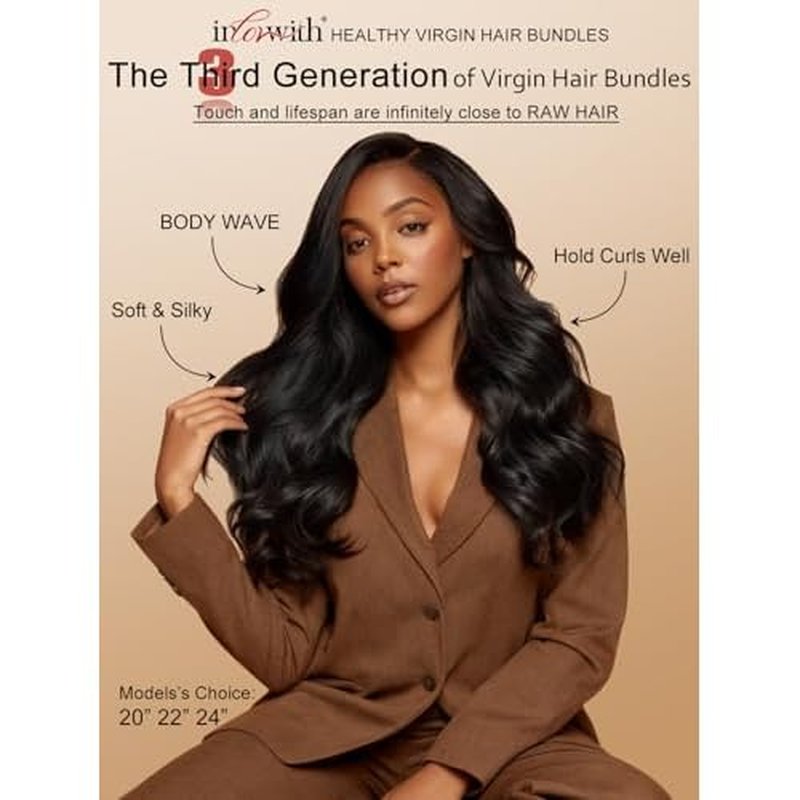 inlovwith Body Wave Bundles Human Hair, 100% Unprocessed Brazilian Virgin Hair, Selected Healthy Human Hair Bundles for Women(3 Bundles, 16 18 20 Inches)