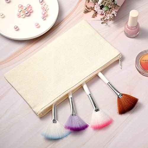 Shappy 40 Pieces Canvas Pencil Pouch Zipper Makeup Cosmetic Bags Case Blank Craft DIY Bags Multipurpose Toiletry Stationary Storage Bag for Women Travel(White)