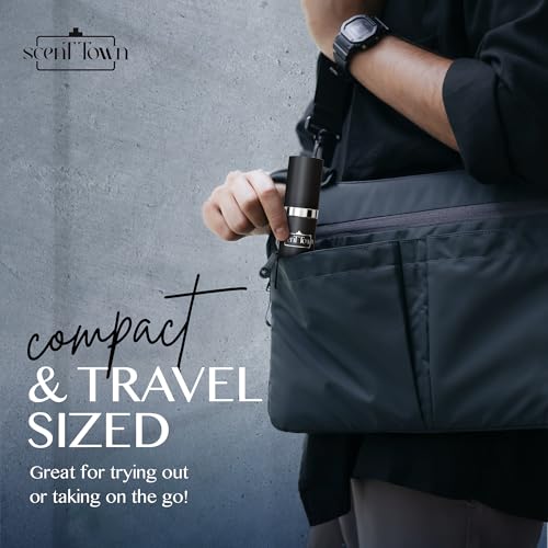 Mens Cologne Gift Sets Bundle Mini Bottle ? Designer Mens Cologne Sampler Sets with Refillable Atomizer ? Box Includes Versace, Moschino, Mont Blanc, Jimmy Choo Travel Size (0.17 Oz Each)