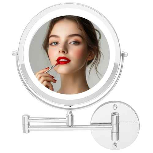 OVENTE Wall Mounted Lighted Makeup Mirror, 9" Double Sided 1X/10X Magnifying Vanity Mirror for Bathroom with LED Lights, Cordless, 360¡Æ Rotation and 13" Extendable Arm, Polished Chrome MFW85CH1X10X