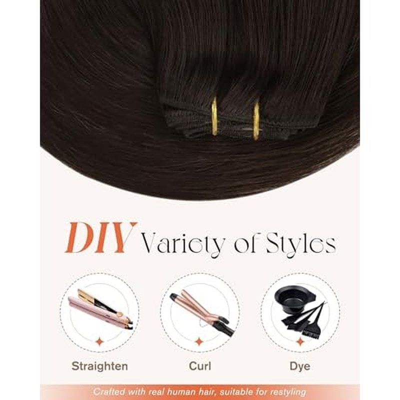 Sunny Hair Clip in Hair Extensions Straight Human Hair Clip in Extensions Remy Clip in Hair Extensions Real Human Hair Extensions Clip ins Dark Brown Hair Extensions 20inch