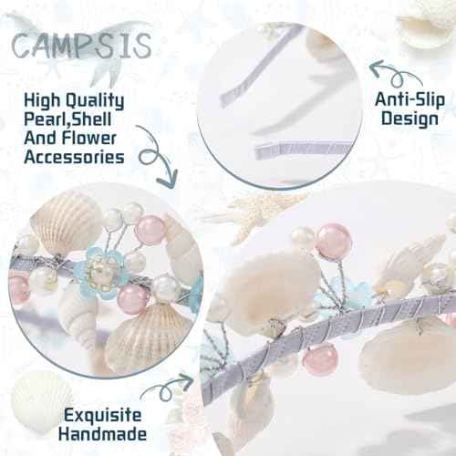 Campsis Mermaid Girls Headpiece Pearl Seashell Headband Beach Wedding Hair Accessories for Women and Girls