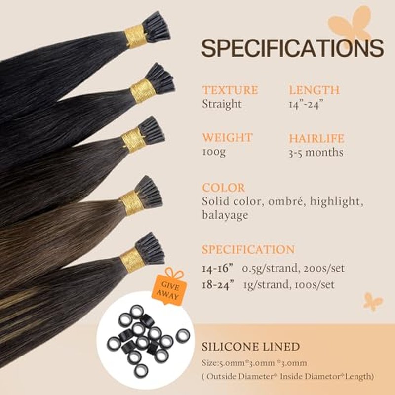 DOORES I Tip Human Hair Extensions, 100g, 22 Inch Balayage Dark Brown to Chestnut Brown, Cold Fusion Remy Hair Extensions