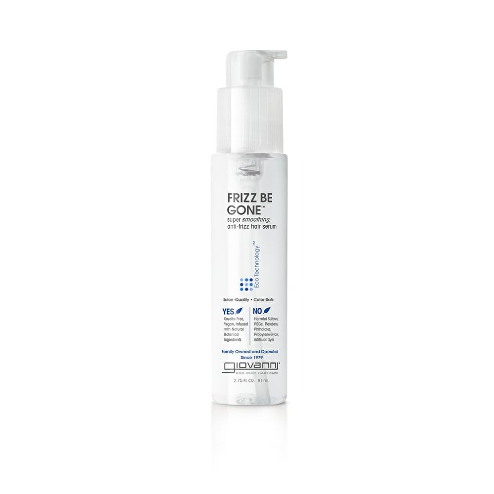 GIOVANNI ECO CHIC Frizz Be Gone - Super Smoothing Anti-Frizz Hair Serum, Adds Shine, Seals in Color, Infused with Natural Botanical Ingredients, Salon Quality, No Parabens - 2.75 oz (3 Pack)