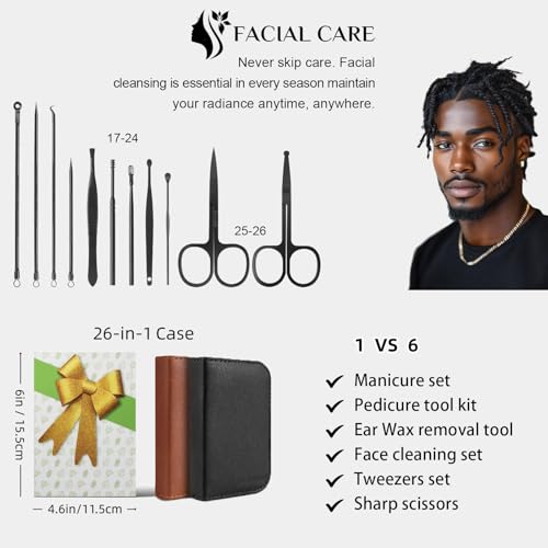 Nail Clippers Set, 26 Piece Manicure Set & Pedicure Kit, Stainless Steel Fingernail & Toenail Clipper Cutters, Professional Nail Care Tools with Luxurious Travel Case for Men and Women, Black