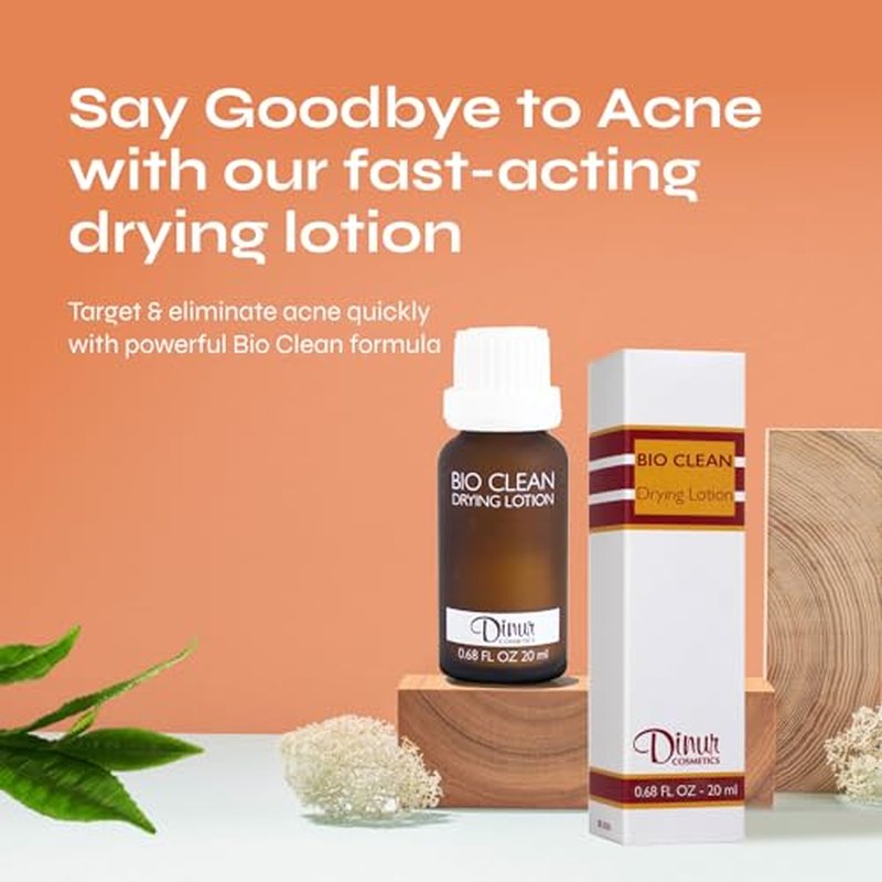 Dinur Cosmetics Bio Clean Drying Lotion Best for Treating Pimples Best for Oily Skin Prevents Dryness and Flakiness Pimple Lotion Spot Treatment .68 fl. oz. 20 ml