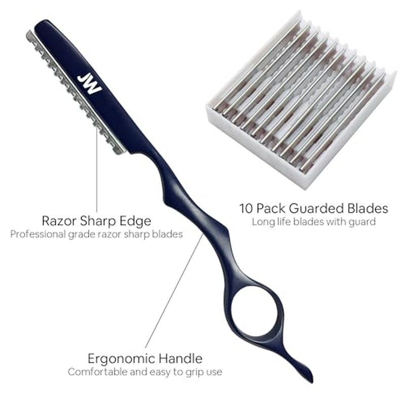 JW Shears Professional Hairdressing Shear, Thinner, Razor and Case Set (5.75" Silver/Blue)