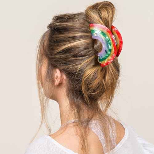 Big Rainbow Hair Claw Clip Non Slip 3.5inch Acrylic Acetate 90's Strong Hold Jaw Barrettes Cute for Women Girls Thin Thick Hair Accessory Rainbow Pride Parade Valentine¡¯s Gifts