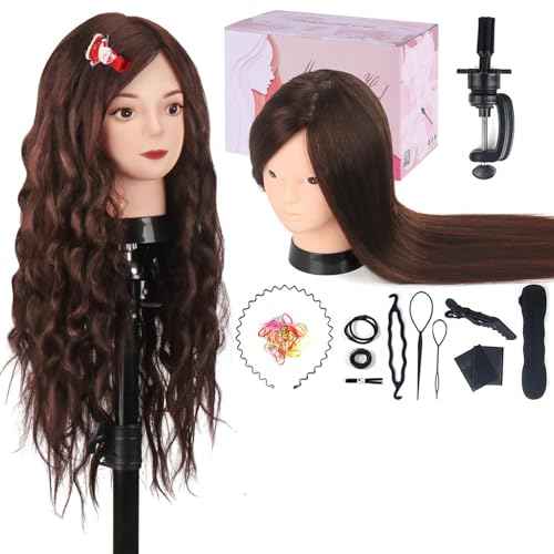 Mannequin Head Human Hair, Beauty Star Doll Head for Practice Hair Styling, 80% Real Hair Cosmetology Makeup Hairdressing Training Manicanequin Head with Clamp Stand + DIY Braiding Set