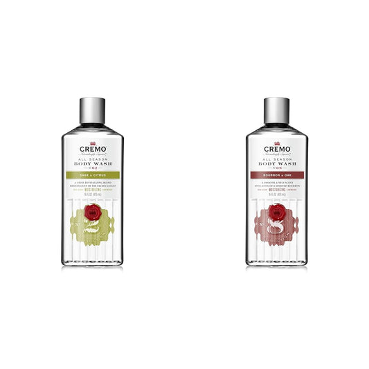 Cremo Men's Body Wash Bundle with 16 Fl Oz Sage & Citrus and 16 Fl Oz Bourbon & Oak Scents