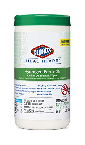 Clorox Healthcare Hydrogen Peroxide Cleaner Disinfectant Wipes, 6.75" x 9", 95 Count (Package May Vary)
